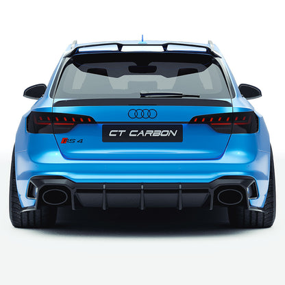 Audi RS4 Avant Estate B9.5 Facelift Carbon Fibre Body Kit by CT Design – 6pc Aero Styling Pack (Front Splitter, Side Skirts, Diffuser, Roof & Tailgate Spoilers, Canards) – Dry Pre