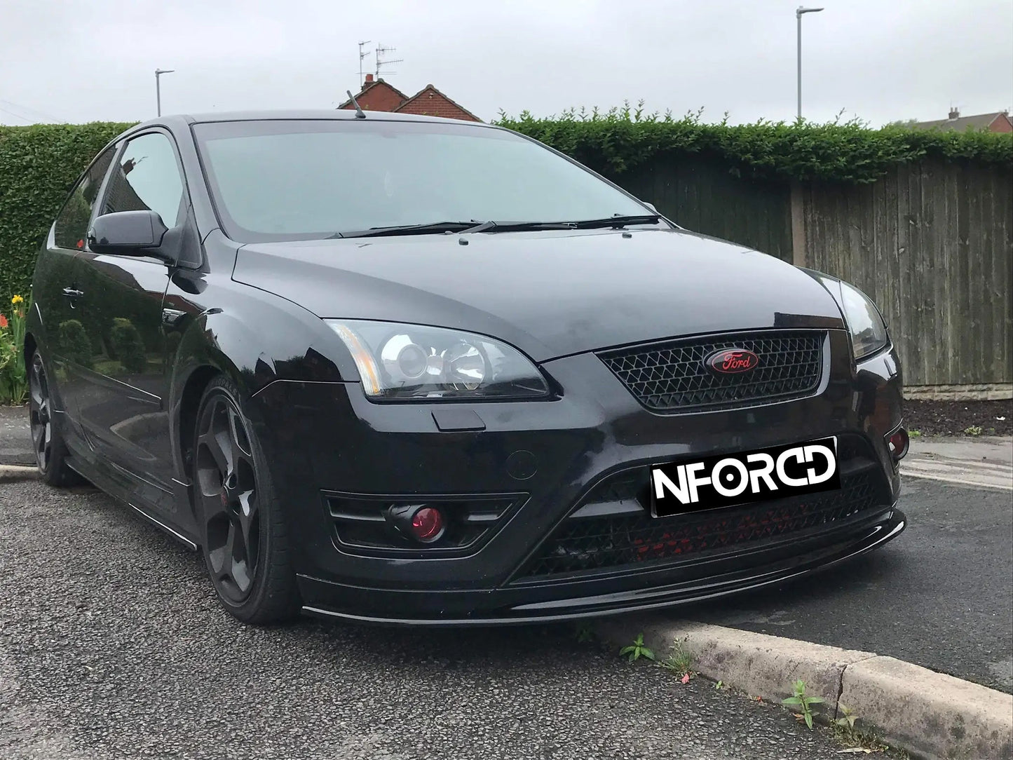Ford Focus ST225 Mk2 Pre-Facelift Front Splitter / Front Lip Spoiler Gloss Black ABS - Front Bumper Lip Chin Spoiler Air Dam Valance Extension (2005-2007) UK Made
