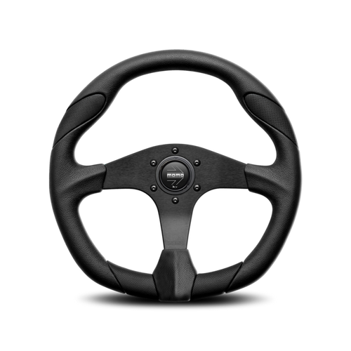 MOMO Street Quark Steering Wheel Black Airleather - 350mm (13.8") 40mm Dish, Black Spokes | Racing Drift Tuner Motorsport Style Aftermarket Car Wheel | Universal Fit with Boss Kit