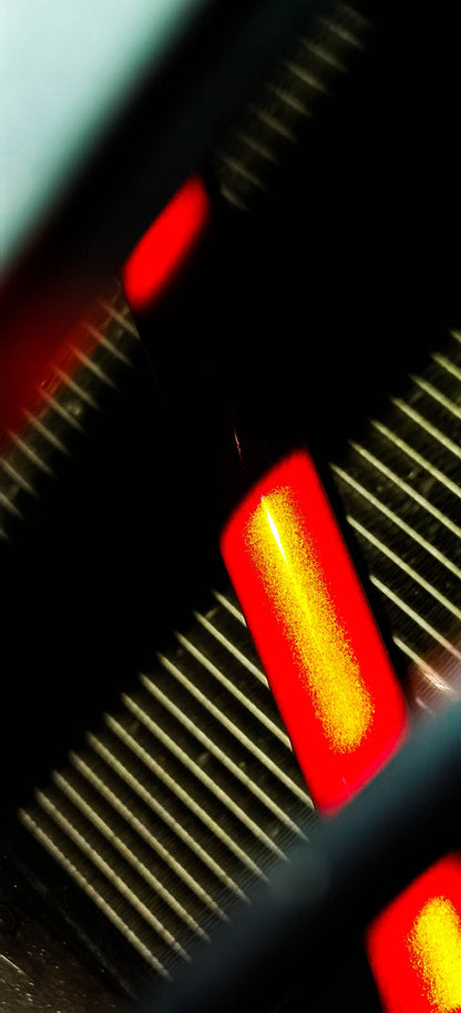 Light-Reactive Red V-Brace Wrap Sticker for BMW – Reflective Glow Front Crash Bar / Grille/Grill Bar Vinyl Decal Overlay Kit (2 Strips) | Kidney Grille Accent | Engine Bay Front Brace Cover | V-Bar Sticker | Slam Panel Accent | Radiator Support Wrap