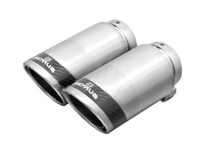 Remus Exhaust Tips Tailpipe Trims Pair, Clamp-On Dual Exit - BMW 3 Series 320i 325i 330i 340i (E30 E46 F30 F31), 4 Series 440i (F32 F33 F36) - Audi A3 8V & Q3 - Stainless/Carbon/Black Chrome - 84mm 90mm Rolled Edge Straight Cut