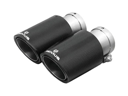 Remus Exhaust Tips Tailpipe Trims Pair, Clamp-On Dual Exit - BMW 3 Series 320i 325i 330i 340i (E30 E46 F30 F31), 4 Series 440i (F32 F33 F36) - Audi A3 8V & Q3 - Stainless/Carbon/Black Chrome - 84mm 90mm Rolled Edge Straight Cut