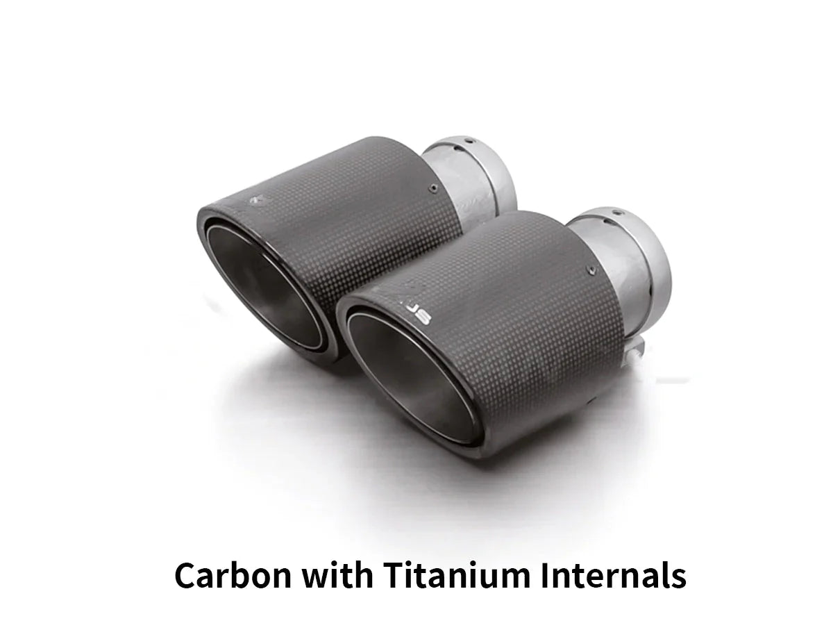 Remus Tailpipes Exhaust Tips 98mm/102mm - Stainless, Carbon, Black Chrome - Audi S1/A1; BMW F87 M2/M2 Competition, F80 M3, F82/F83 M4, F97 X3 M; VW Golf R MK7/MK7.5; Ford Mustang 5.0 V8