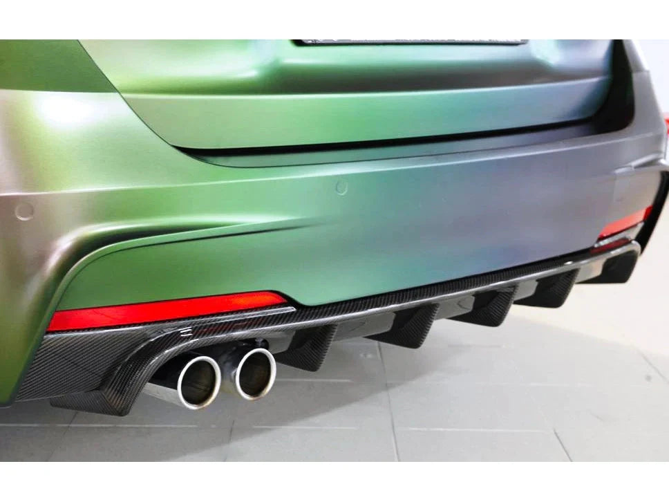 Rieger BMW 3 Series F30 Saloon & F31 Touring Rear Diffuser (20112019) for M Sport Bumper  M-Series Style, Left Twin Tailpipe  Fits 320i 335i 340i  Matt/Gloss Black, Carbon Look, Carbon Fibre