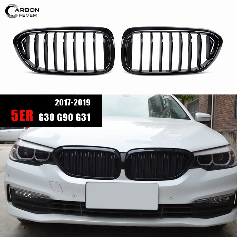 Front Kidney Grille/Grill Replacement for BMW 5 Series G30 G31 & F90 M5 Pre-Facelift 2017-2019 | OEM Style Radiator/Nose Grills | Single/Double Slat | Gloss Black, Matte Black or Carbon Look | Saloon & Touring Shadowline Upgrade