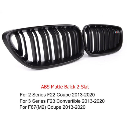 BMW 2 Series F22 Coupe F23 Convertible & M2 F87 Front Kidney Grilles, Gloss Black or Carbon Fibre Look ABS Replacement Pair, 20142020