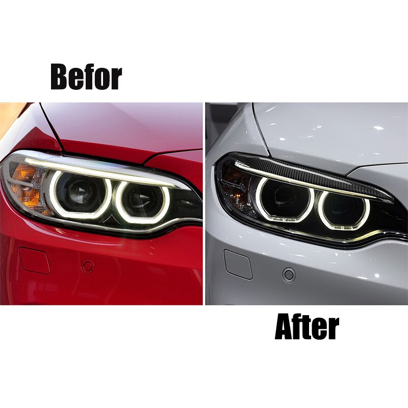 BMW 2 Series (F22 F23 F87 M2) 2014-2019 Real Carbon Fibre/Fiber Headlight Eyebrows Eyelids - Headlamp Brow Trim Overlay Covers - Carbon Light Brow Lamp Garnish Eyelid Spoiler - Fits 220i 228i M235i M240i Coupe Convertible