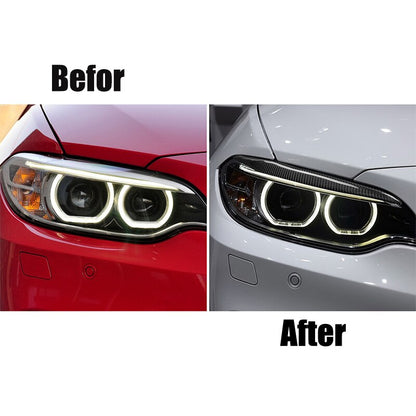 BMW 2 Series (F22 F23 F87 M2) 2014-2019 Real Carbon Fibre/Fiber Headlight Eyebrows Eyelids - Headlamp Brow Trim Overlay Covers - Carbon Light Brow Lamp Garnish Eyelid Spoiler - Fits 220i 228i M235i M240i Coupe Convertible