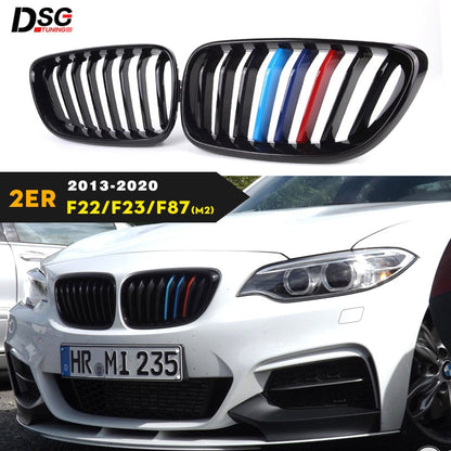 BMW 2 Series F22 Coupe F23 Convertible & M2 F87 Front Kidney Grilles, Gloss Black or Carbon Fibre Look ABS Replacement Pair, 20142020