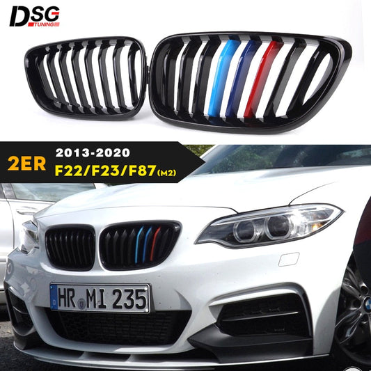 BMW 2 Series F22 Coupe F23 Convertible & M2 F87 Front Kidney Grilles, Gloss Black or Carbon Fibre Look ABS Replacement Pair, 20142020