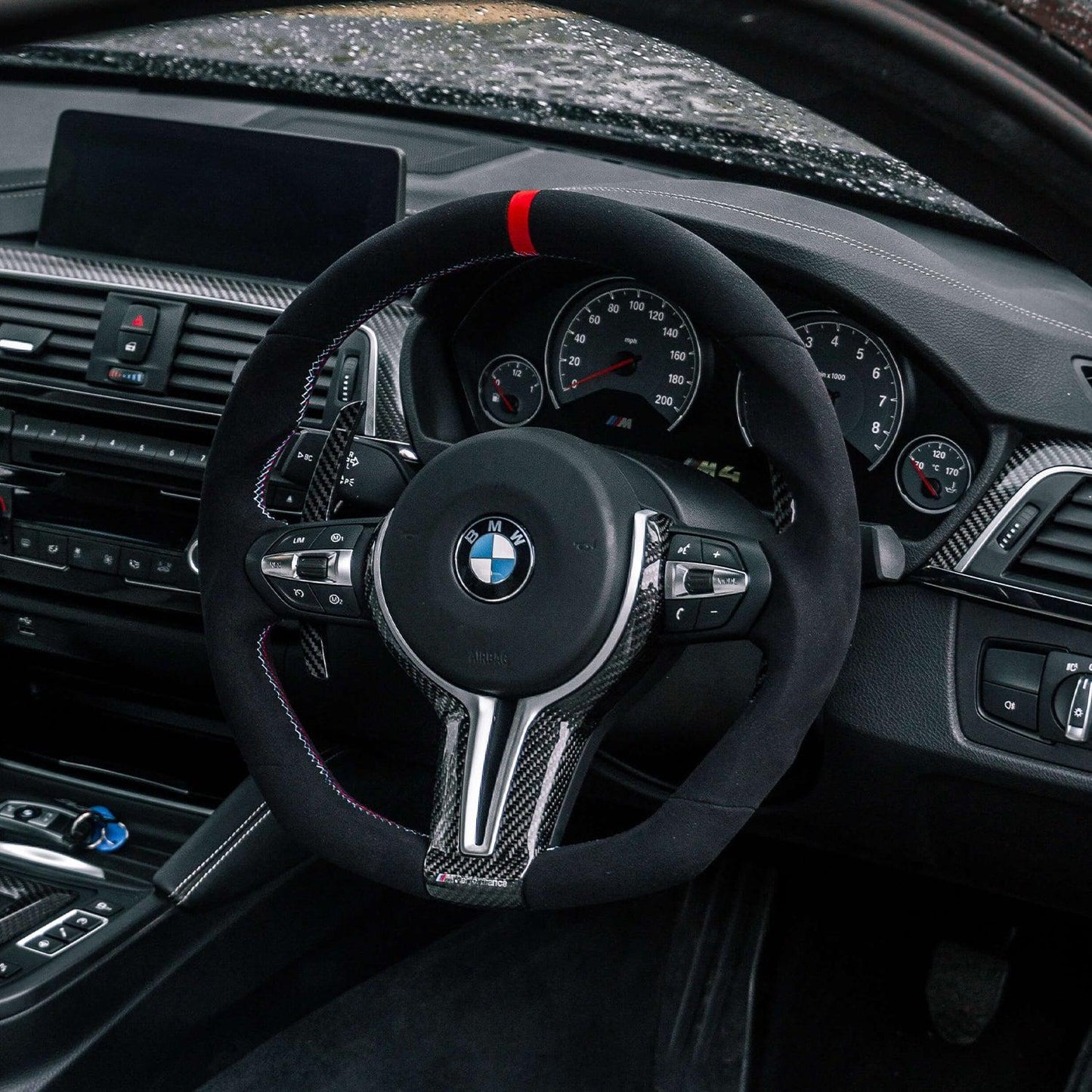 SHFT BMW F Series Flat Bottom Steering Wheel In Alcantara With Red Stripe