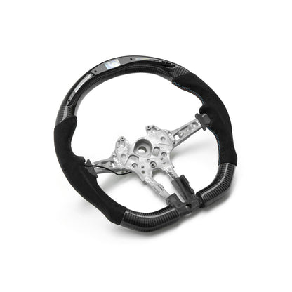 SHFT BMW F Series Flat Bottom Steering Wheel In Gloss Carbon Fibre & Alcantara With LED Race Display