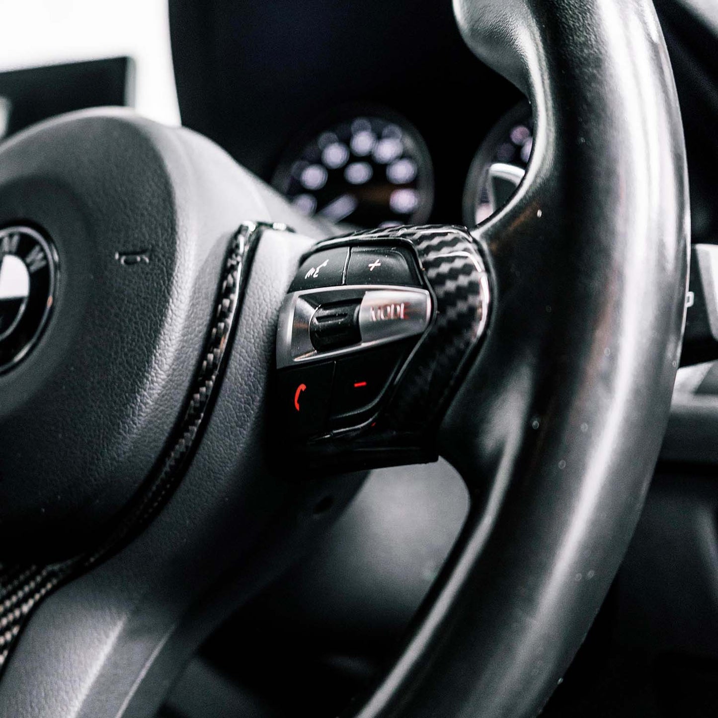 SHFT BMW F Series Steering Wheel Button Trim In Gloss Carbon Fibre Look