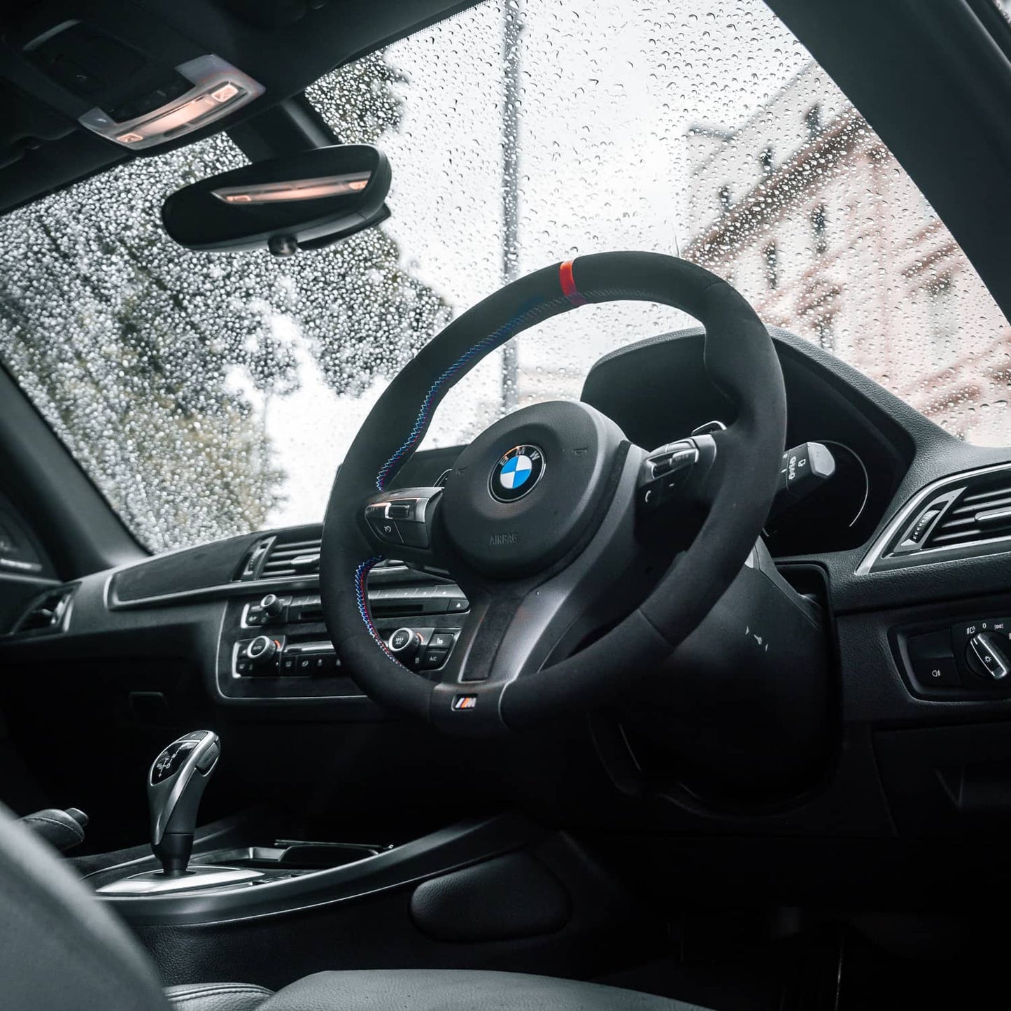 SHFT BMW F Series Round Steering Wheel In Alcantara With Red Stripe