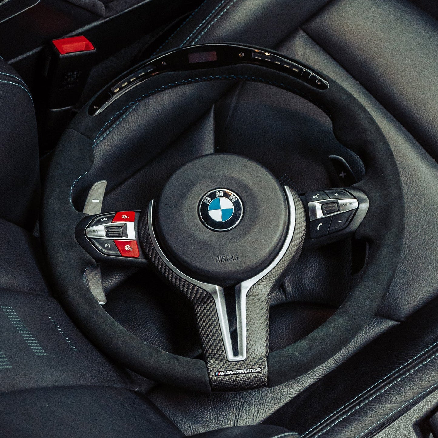 SHFT BMW F Series Round Steering Wheel In Full Alcantara With LED Race Display