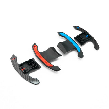 SHFT BMW G8X Style Automatic Paddle Shifters With Blue Details In Gloss Carbon Fibre (F Series & G Series)