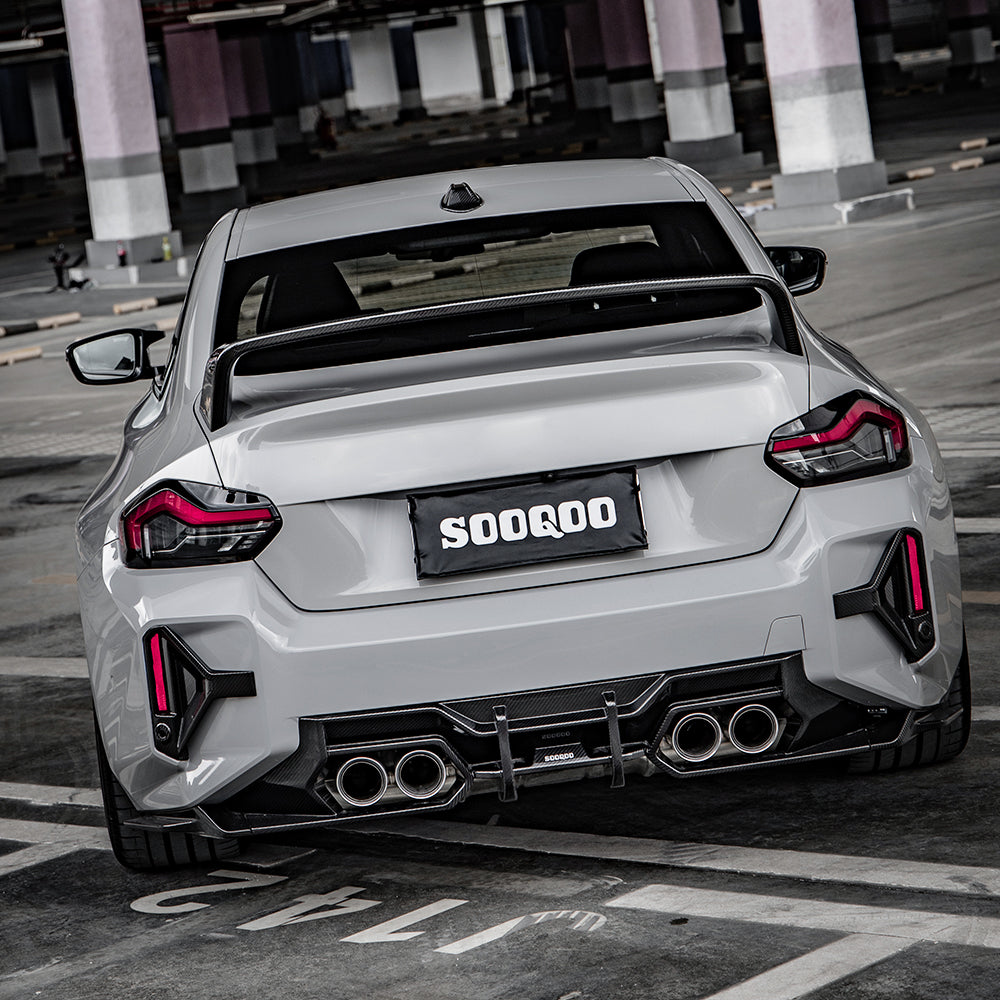 SooQoo BMW G87 M2 Rear Bumper Inserts In Gloss Carbon Fibre