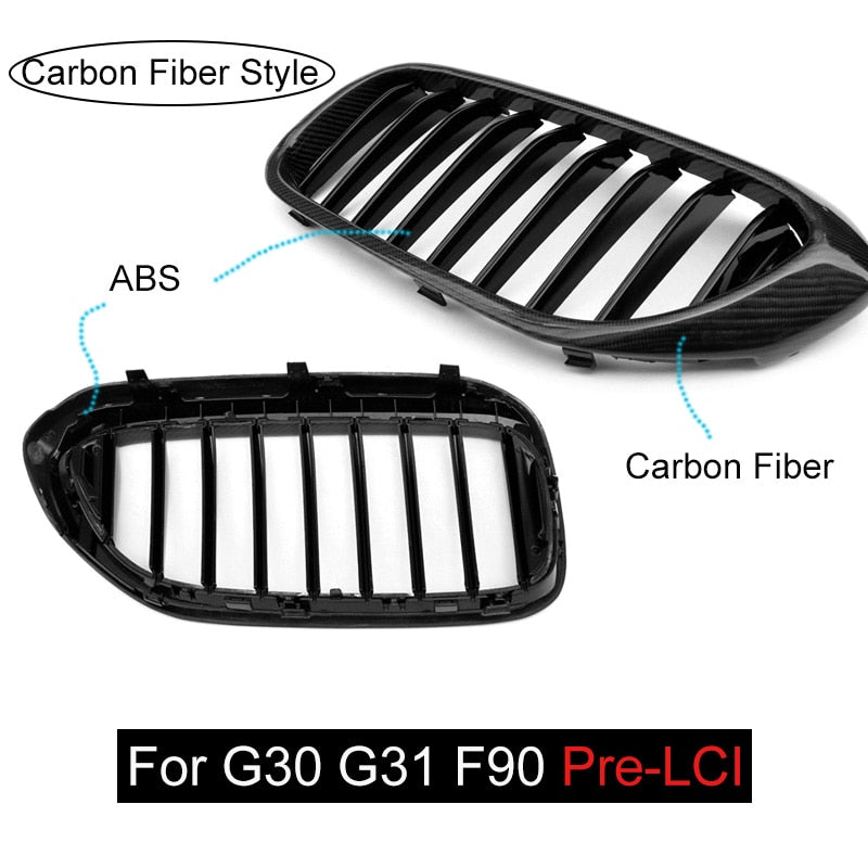Front Kidney Grille/Grill Replacement for BMW 5 Series G30 G31 & F90 M5 Pre-Facelift 2017-2019 | OEM Style Radiator/Nose Grills | Single/Double Slat | Gloss Black, Matte Black or Carbon Look | Saloon & Touring Shadowline Upgrade