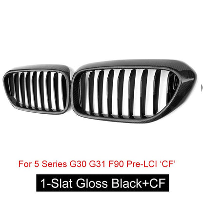 Front Kidney Grille/Grill Replacement for BMW 5 Series G30 G31 & F90 M5 Pre-Facelift 2017-2019 | OEM Style Radiator/Nose Grills | Single/Double Slat | Gloss Black, Matte Black or Carbon Look | Saloon & Touring Shadowline Upgrade