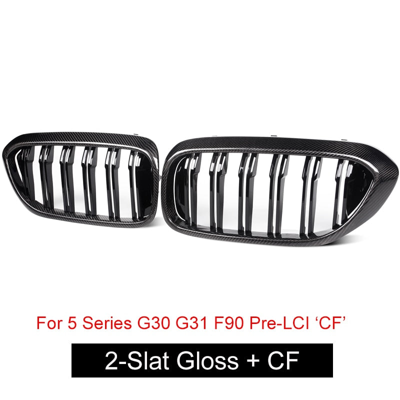 Front Kidney Grille/Grill Replacement for BMW 5 Series G30 G31 & F90 M5 Pre-Facelift 2017-2019 | OEM Style Radiator/Nose Grills | Single/Double Slat | Gloss Black, Matte Black or Carbon Look | Saloon & Touring Shadowline Upgrade