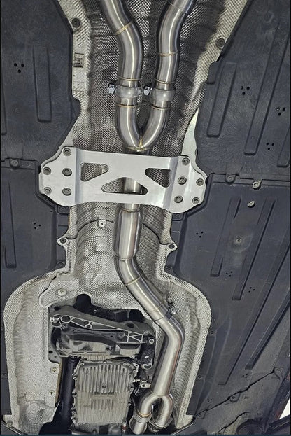 BMW G8X M3/M4 Single Merge Midpipe/Y-Pipe – Resonated Center/Centre Section 3.5in (89mm) 2-into-1 Exhaust Link Pipe, OPF/GPF & Center Silencer/Mid Box Delete, Larger Mid Brace – Fits G80 G81 G82 G83 S58