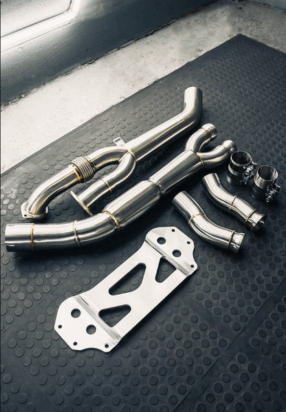 BMW G8X M3/M4 Single Merge Midpipe/Y-Pipe – Resonated Center/Centre Section 3.5in (89mm) 2-into-1 Exhaust Link Pipe, OPF/GPF & Center Silencer/Mid Box Delete, Larger Mid Brace – Fits G80 G81 G82 G83 S58