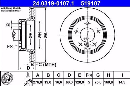 ATE PowerDisc 24.0319-0107.1 Grooved/Slotted Brake Disc Rotor for BMW 3 Series – 276mm Vented, High-Carbon Coated Anti-Corrosion, 5-Hole (5-Stud) – OE-Spec Replacement/Performance Upgrade – Includes Fixing Bolts & Screws – ATE 24 0319 0107 1 24031901071