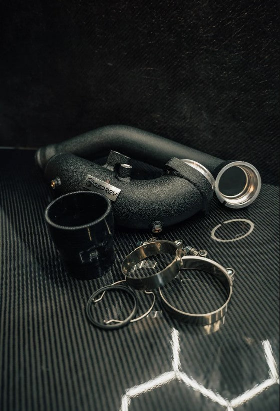 BMW G-Series B58 Charge Pipe / Boost Pipe Upgrade - Alloy Intercooler/Turbo Outlet Pipe & Boost Tube, CNC MAP Sensor Boss, Meth Bung, Plug-and-Play OEM Fit, Osprey Wrinkle Black Coating, Custom Colours - Fits M340i M440i 540i G20 G22 G30 G21 G42