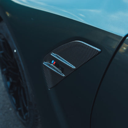 BMW M3 G80/G81 2021+ Gloss Carbon Fibre (Carbon Fiber) Wing Vent Surrounds – Side Fender Gills, Arch Vent Covers, Air Breather Garnish – Prepreg Dry Carbon Replacement Trim (Saloon/Touring) by CT Carbon
