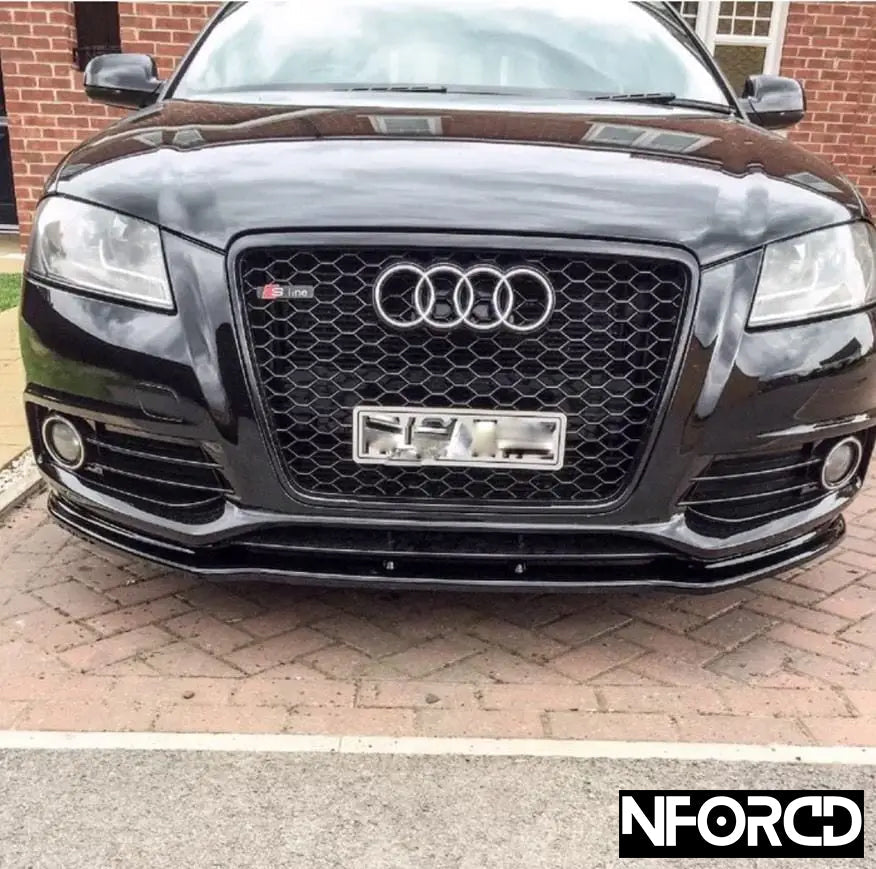 Gloss Black Front Splitter & Lip for Audi S3 8P and A3 8P S-Line - ABS Front Bumper Lip/Chin Spoiler/Valance Extension - OEM+ Aero Splitter, UK Made with Fitting Kit