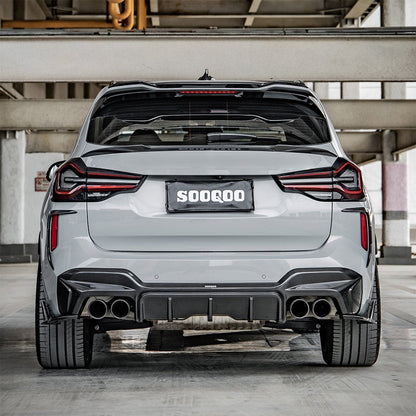 SooQoo BMW F97 X3M LCI SQ 3 Piece Rear Diffuser In Gloss Pre Preg Carbon Fibre (Facelift 2022+)
