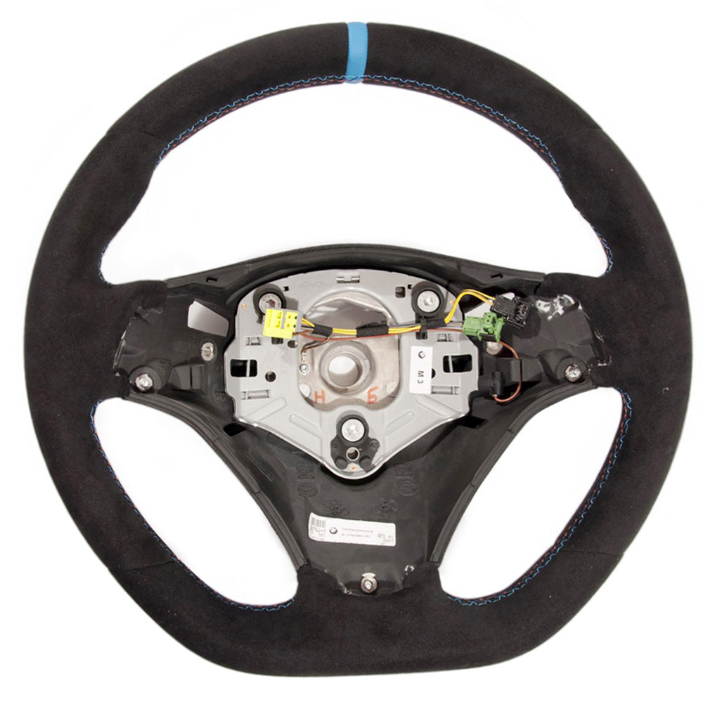 Genuine BMW M Performance Alcantara Steering Wheel for E82 E90 E92 E93 (OEM) - Fits M3, 1M, 325i, 328i, 335i/335is - M Tri-Colour Stitching, Centre Stripe - Part No. 32302212772