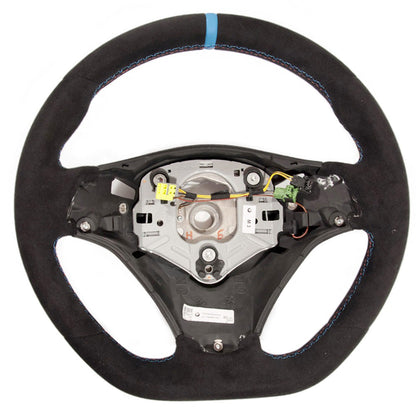 Genuine BMW M Performance Alcantara Steering Wheel for E82 E90 E92 E93 (OEM) - Fits M3, 1M, 325i, 328i, 335i/335is - M Tri-Colour Stitching, Centre Stripe - Part No. 32302212772