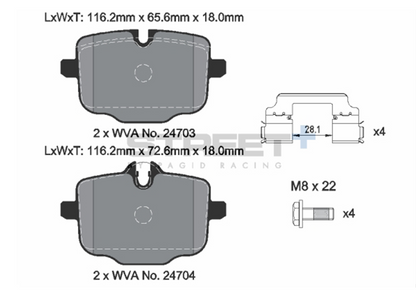 Pagid Street+ (Street Plus) Front Brake Pad Set PGD-T8282SP2001 / T8282SP2001 for BMW M2 M3 M4 G87 G80 G81 G82 G83 – Performance Fast Road/Track Day Uprated Pads, OE-Quality, Low-Noise Shimmed – Fits Competition & CS