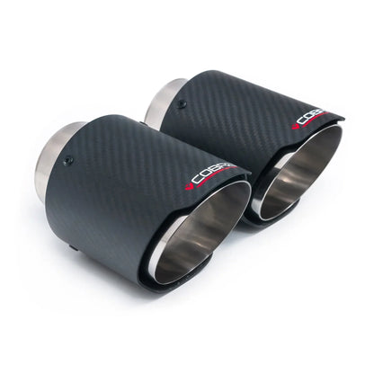 Carbon Fibre Exhaust Tips 4" (101.6mm) Slash Cut Pair - VW Golf GTI Mk7/Mk7.5, GTD Mk7, GTI/GTD Mk6, Golf R Mk6 - Matte Carbon Tailpipe Ends/Muffler Tip Upgrade - Cobra Sport System Compatible, 2.5" Inlet Retrofit