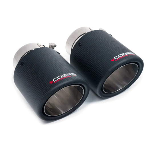 Carbon Fibre/Carbon Fiber 4in (101.6mm) Exhaust Tips - Pair for Volkswagen Golf R Mk6, GTI/GTD Mk6 & Mk7 (2009-2019) - Slash-Cut Rolled-Edge Tailpipe/Muffler