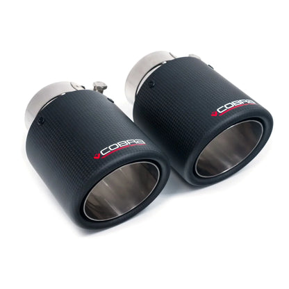 Matte Carbon Fibre Exhaust Tips 4in (101.6mm), 2.5in (63.5mm) Inlet Tailpipe Trims/Finishers | Slash Cut Rolled Edge Pair | VW Golf GTD Mk6, GTI Mk6 Mk7 Mk7.5, Golf R Mk6 | Cobra Sport Compatible 2009-2019