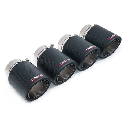 BMW M3 F80 / M4 F82 Carbon Fibre Exhaust Tips - Quad 3.5" Matte Carbon Tailpipe Trims/Finishers, Rolled Edge Angle Cut - Set of 4 - Cobra Sport Exhaust Compatible (2014-2020)