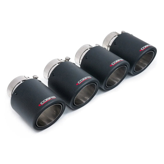 BMW M3 F80 / M4 F82 Carbon Fibre Exhaust Tips - Quad 3.5" Matte Carbon Tailpipe Trims/Finishers, Rolled Edge Angle Cut - Set of 4 - Cobra Sport Exhaust Compatible (2014-2020)