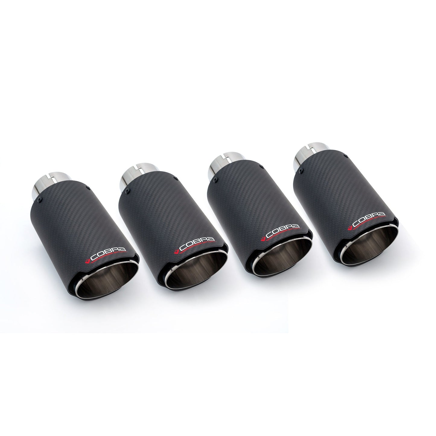 Seat Cupra Ateca Quad Exit Carbon Fibre Exhaust Tips (2019+) - 3.5in Matte Carbon Tailpipe Finishers, 58mm Inlet - Cobra Sport Valved GPF/OPF-Back Compatible - Rolled Edge Slash Cut - Set of 4 Muffler Tailpipe Ends