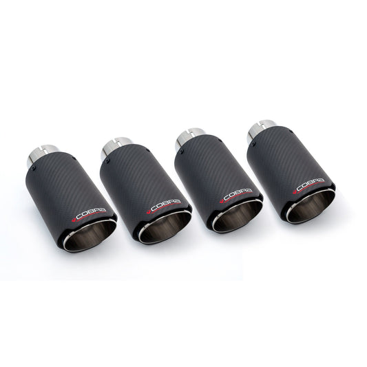 Seat Cupra Ateca Quad Exit Carbon Fibre Exhaust Tips (2019+) - 3.5in Matte Carbon Tailpipe Finishers, 58mm Inlet - Cobra Sport Valved GPF/OPF-Back Compatible - Rolled Edge Slash Cut - Set of 4 Muffler Tailpipe Ends