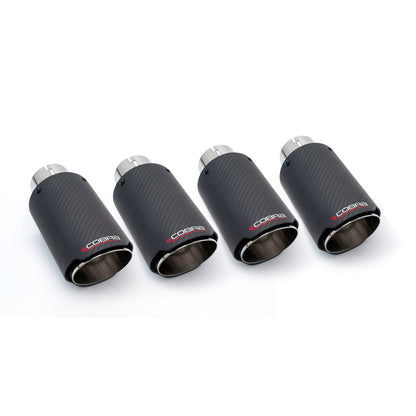 Cupra Ateca Carbon Fibre (Carbon Fiber) Exhaust Tips – Quad Matte Black Tailpipe Trims 3.5in (88.9mm), Set of 4 | Cobra Sport Valved GPF-Back Compatible | 2019+ Replacement Tip Kit