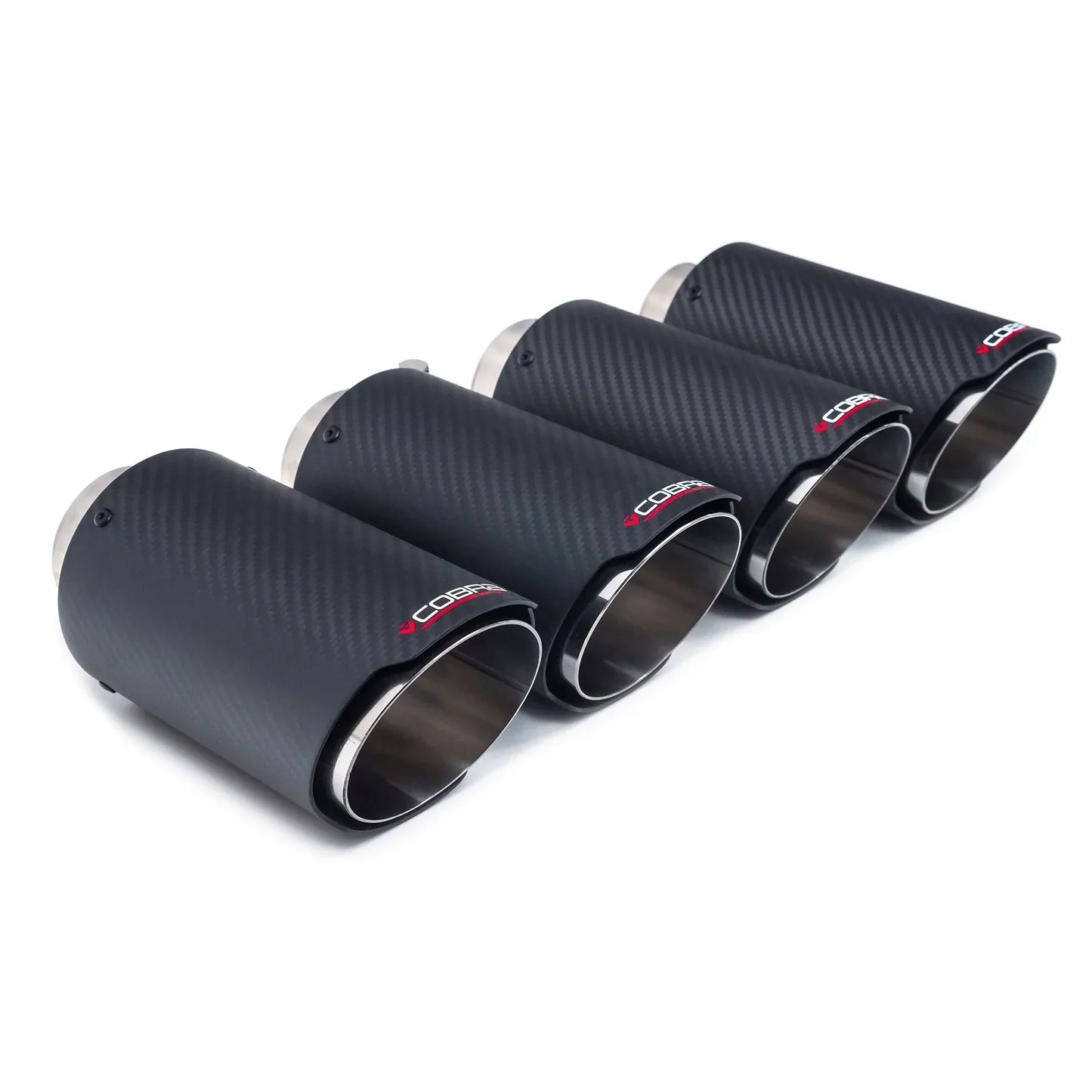 Carbon Fibre Exhaust Tips for Cupra Formentor (2020+) – Quad Outlet 4in Slash Cut Tailpipe Trims | Cobra Sport GPF-Back Compatible | Matte Carbon | 57.2mm Inlet, 101.6mm Outlet | Performance Exhaust Finishers, Set of 4