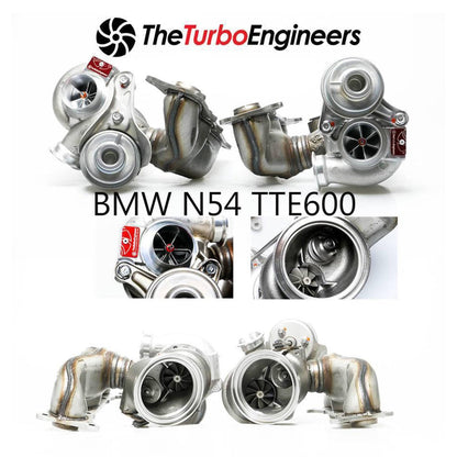 TTE600 BMW N54 Hybrid Twin Turbo Upgrade by TheTurboEngineers - 135i, 335i, 535i, Z4 35i (E82 E90 E92 E60), Plug-and-Play Stock Location, 600+ HP, Billet Compressor, 9-Blade Turbine, Upgraded Wastegate