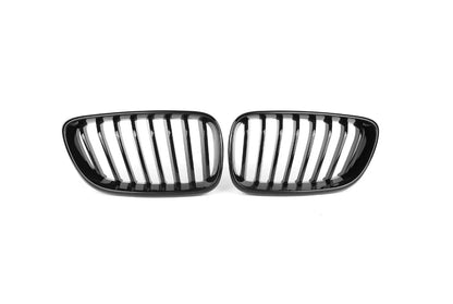 BMW 2 Series/2er F22 Coupe 2014–2019 Black Front Kidney Grilles Pair – Single Slat/One-Bar Shadowline Chrome Delete Blackout Grill Set – M235i M240i – M Performance Style Blackline Radiator Grille Replacement