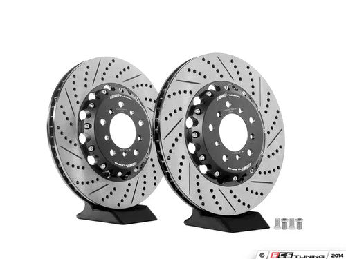 ECS Tuning 2-Piece Semi-Floating Front Brake Discs/Rotors 345mm x 28mm (Pair) - Lightweight Vented Drilled & Slotted - Fits BMW E46 M3 CSL/ZCP Competition Package & Z4M Coupe/Roadster S54 - Performance Track/Fast Road Upgrade