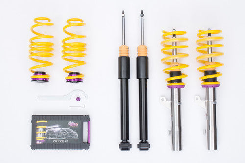 KW Variant 2 (V2) Inox-Line Coilovers for BMW 3 Series E46 Saloon, Coupe, Touring, Cabrio (05/1998-) - Height & 16-Click Rebound Adjustable - Max Front Axle 910 kg - Chassis 346L/346C/346R - One-Piece FA Main Spring