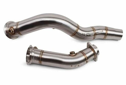 VRSF 3"/76mm Cast Catless Decat/De-Cat Downpipes (Down Pipes) for BMW S55 - M3 F80 15-18, M4 F82/F83 15-18, M2 Competition F87 18+ - Brushed SS304 V-Band High Flow Turbo Outlet Cat Delete Race Pipes