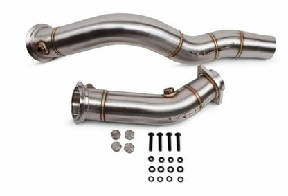 VRSF 3"/76mm Cast Catless Decat/De-Cat Downpipes (Down Pipes) for BMW S55 - M3 F80 15-18, M4 F82/F83 15-18, M2 Competition F87 18+ - Brushed SS304 V-Band High Flow Turbo Outlet Cat Delete Race Pipes