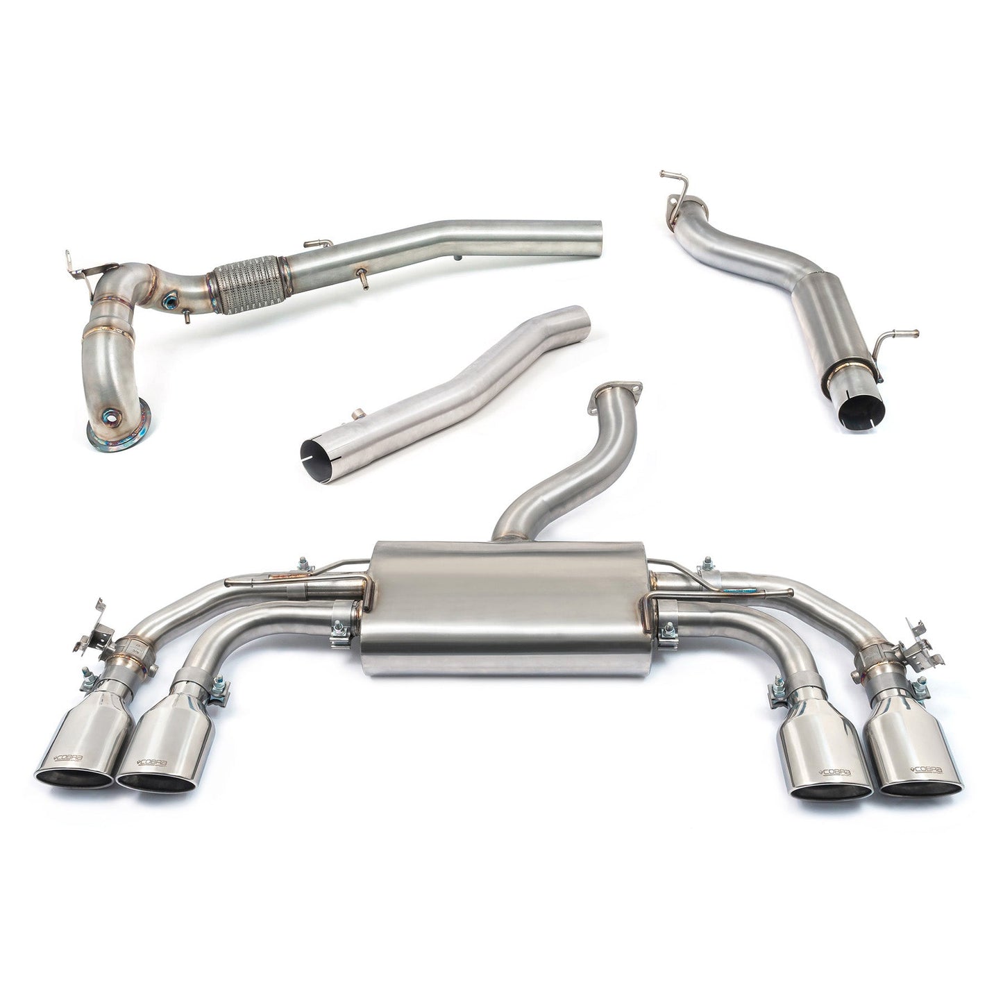 VW Golf R Mk8/Mk8R 2.0 TSI (2021+) Valve-Controlled (Switchable) Turbo-Back Exhaust (Downpipe + Cat-Back) | OPF/GPF/PPF Delete | 200-Cell Sports Cat or Decat | Resonated/Non-Res | Stage 2 Ready | EA888 4Motion | Cobra Sport Carbon Tip Options